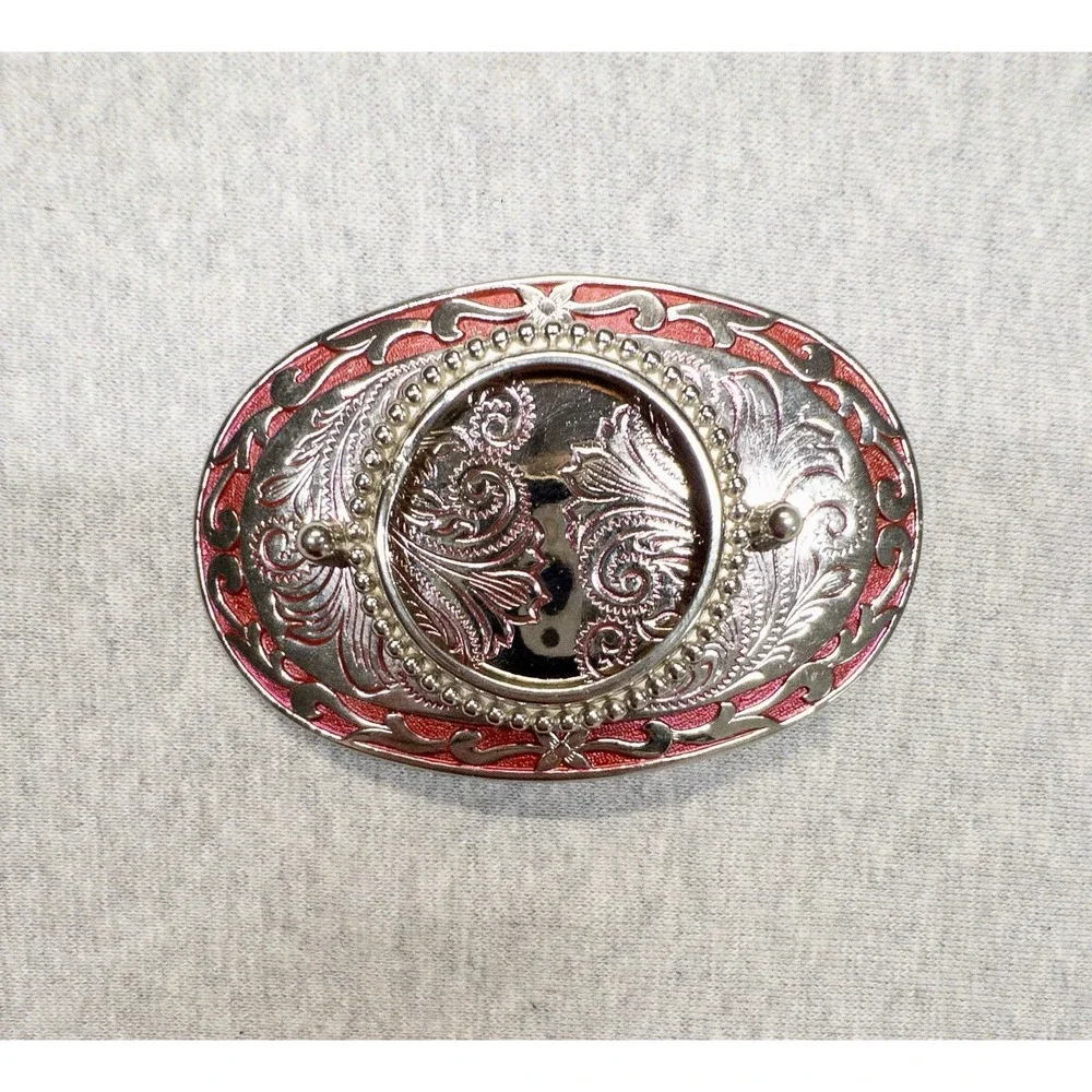 Silver Western Belt Buckle Stone‎ Coin Holder Rodeo Southwestern